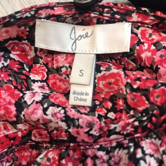 Joie Women's 100% Silk Blouse Red Black Floral S Removable Scarf Tie N36 - Picture 4 of 7